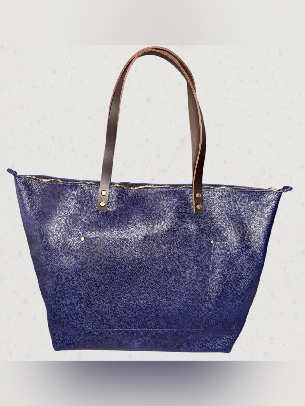 Portland Leather Cobalt Oversized Tote Zip with Dark Brown Handles